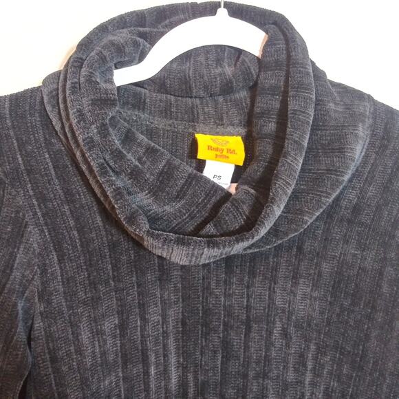 Ruby Rd. Women's Petite Black Ribbed Chenille Cowl Neck Pullover Sweater Size SP - Picture 3 of 7